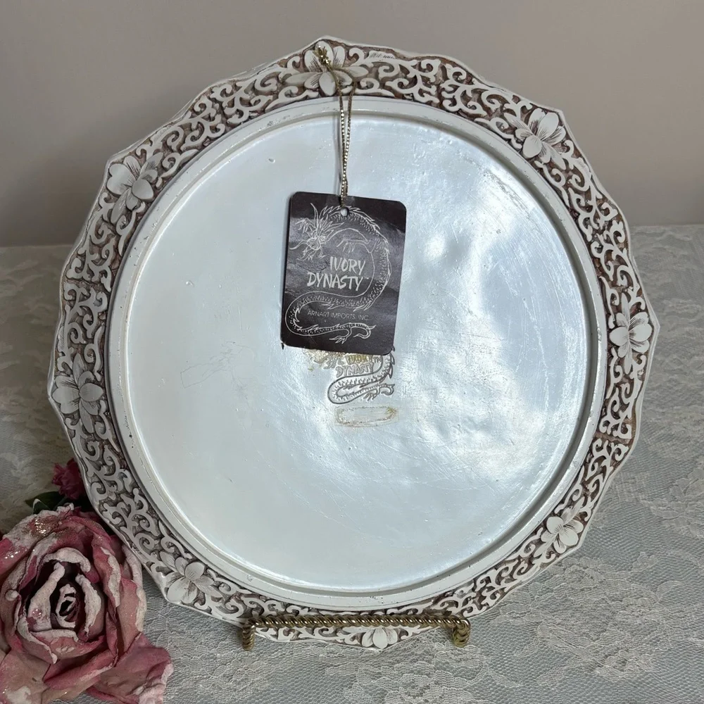 Vintage Asian Plate Ivory Dynasty Carved Art Sculpture Vintage Picture Plate